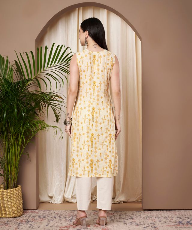 Mustard Color Cotton Fabric Designer Printed Stylish Formal Kurta