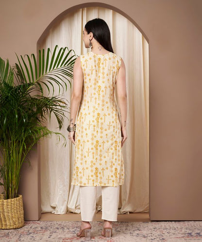 Mustard Color Cotton Fabric Designer Printed Stylish Formal Kurta