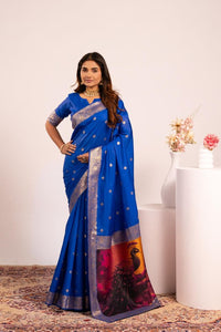 Royal Blue Color Banarasi Silk Saree For Festive Ethnic Saree