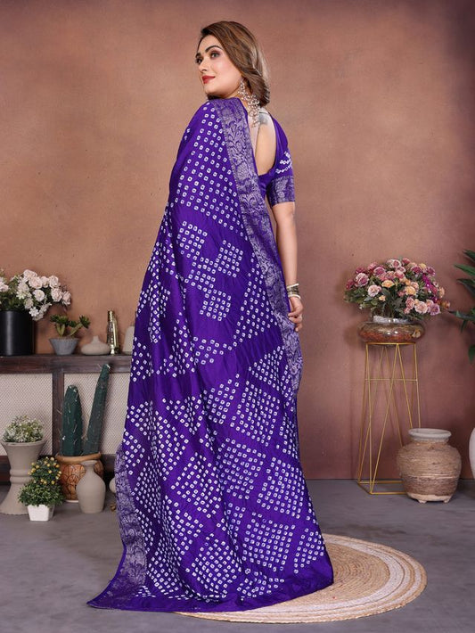 Violet Color Beautiful Festive Special Bandhej Printed Traditional Saree