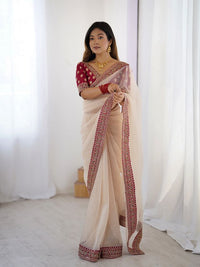 Chiku Color Banarasi Crush Fabric Graceful Partywear Sequins Embroidered Saree