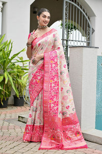Pink Color Beautiful Woven Designer Partywear Saree