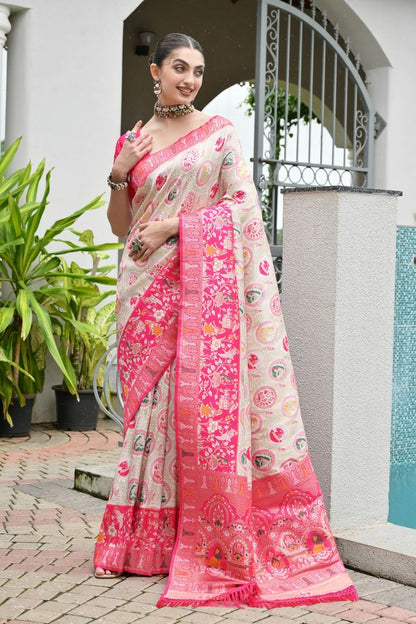 Pink Color Beautiful Woven Designer Partywear Saree