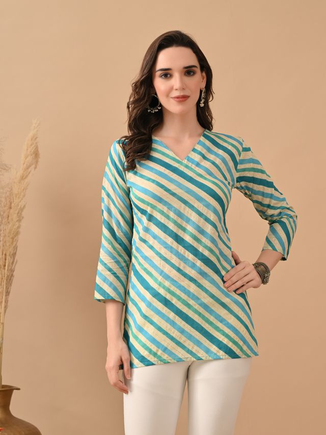 Teal Color Cambric Cotton Fabric Designer Printed Formal Short Kurta 4249
