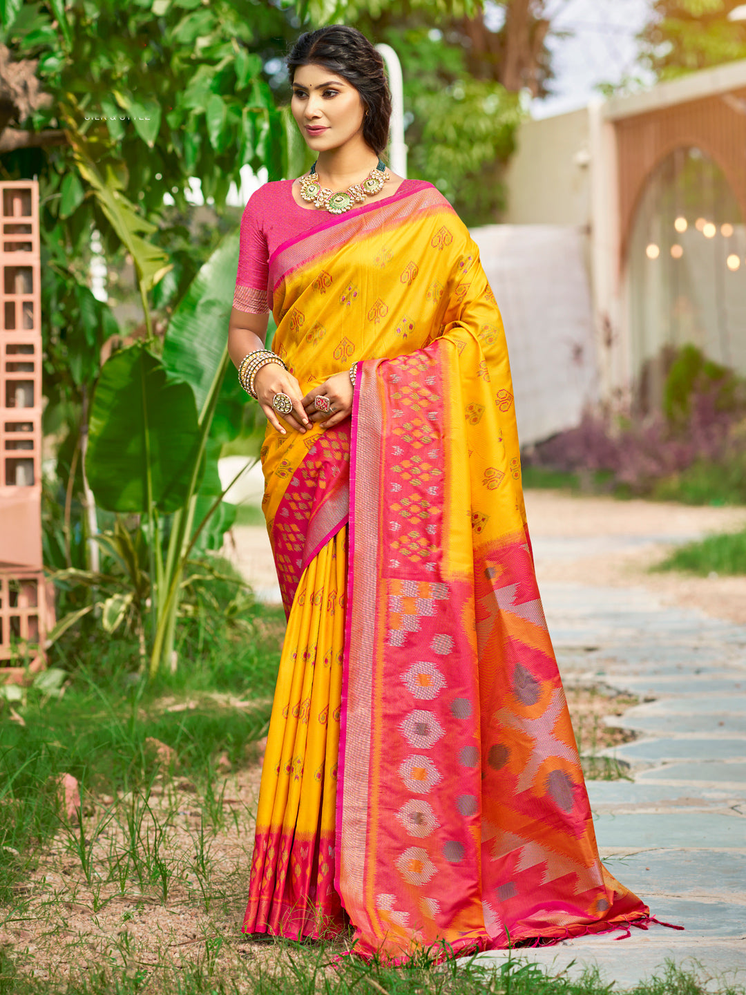 Yellow Soft Silk Saree with Floral Printed Work with Blouse