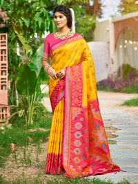 Yellow Soft Silk Saree with Floral Printed Work with Blouse