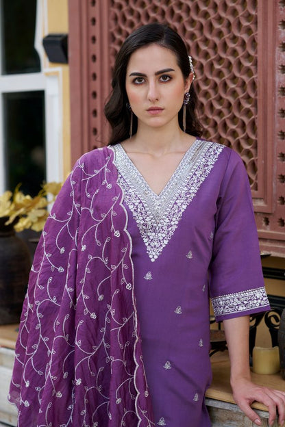 Purple Color Silk Blend Fabric Smart Embroidered Girlie Trendy Salwar Suit