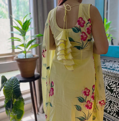Floral Women's Crepe Fabric Straight Kurta,Pant and Dupatta Set JK