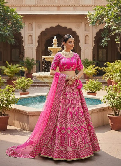 Wine Maroon Designer Lehenga Choli with Embroidered Dupatta HKV-00150 PINK