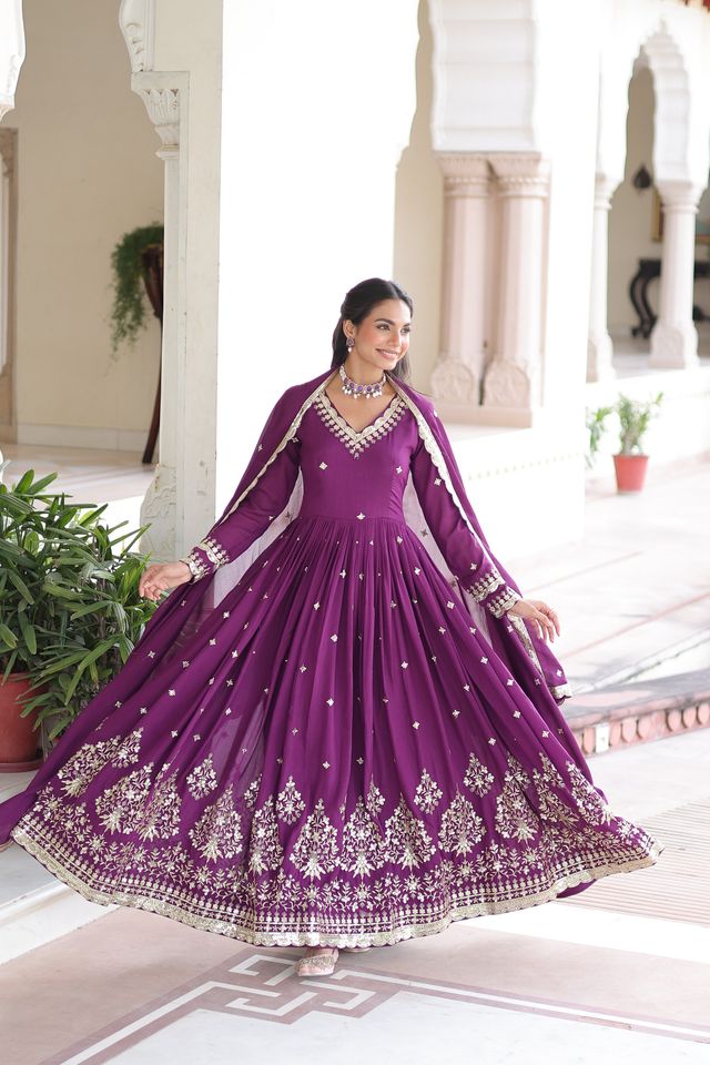 Magenta Color Heavy Embroidered Ethnic Beautiful Gown With Dupatta
