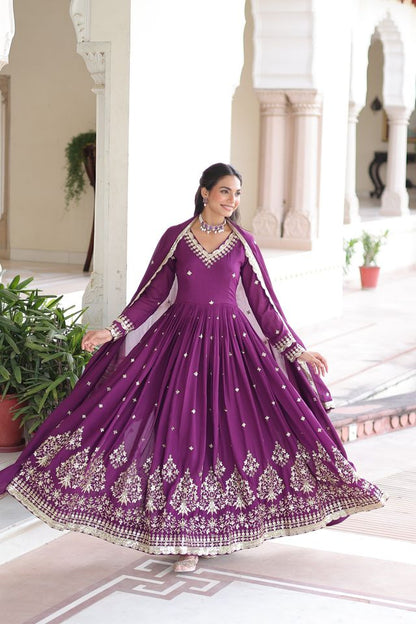Magenta Color Heavy Embroidered Ethnic Beautiful Gown With Dupatta