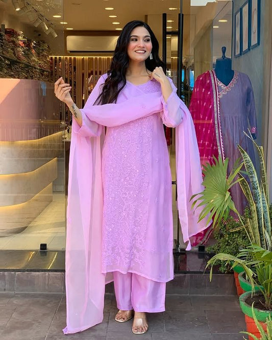 Lavender Color Georgette Fabric Elegant Salwar Kameez
