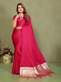 Red Color Satin Silk Fabric Ethnic Woven Lagdi Pallu Designer Saree