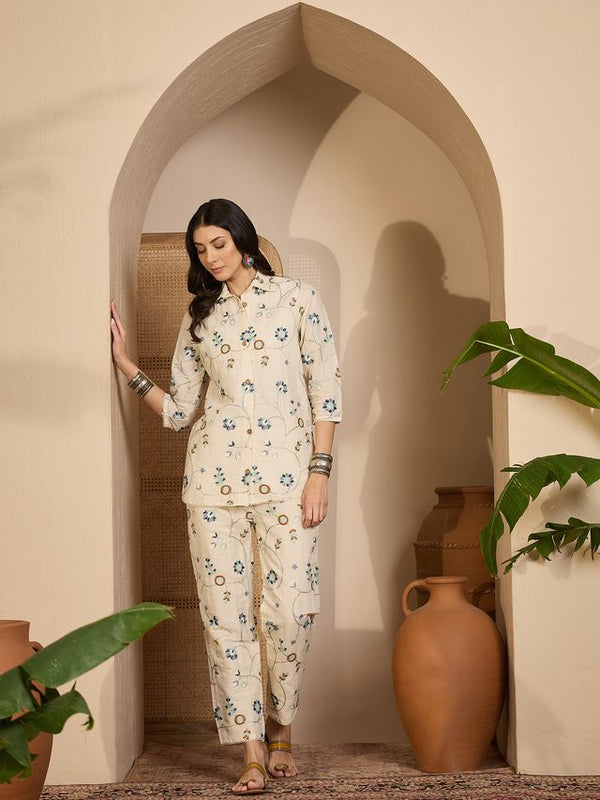 Beige Color Khadi Silk Fabric Designer Embroidered Co-ord Set 4145