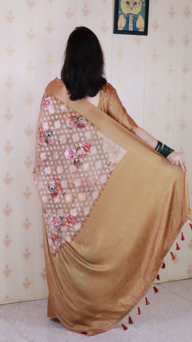 Brown Color Beautiful Partywear Ethnic Saree