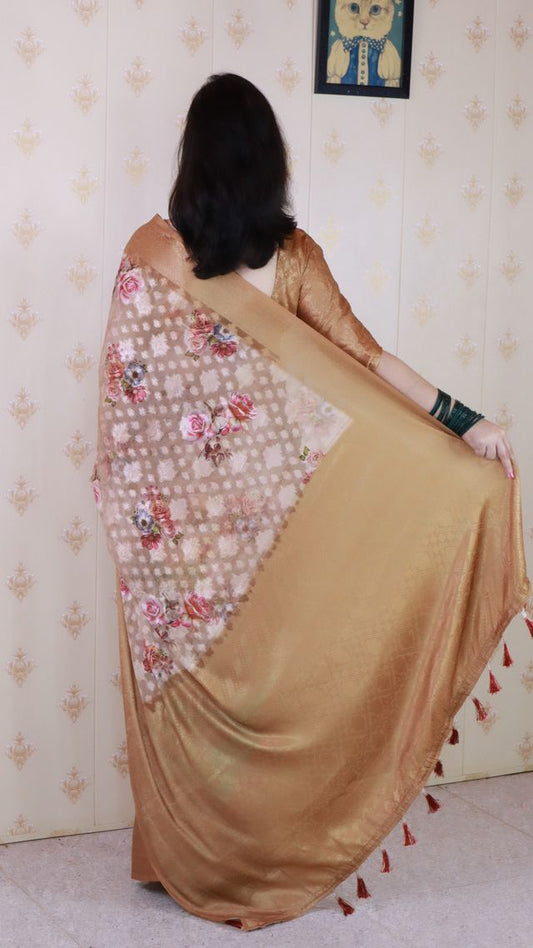 Brown Color Beautiful Partywear Ethnic Saree