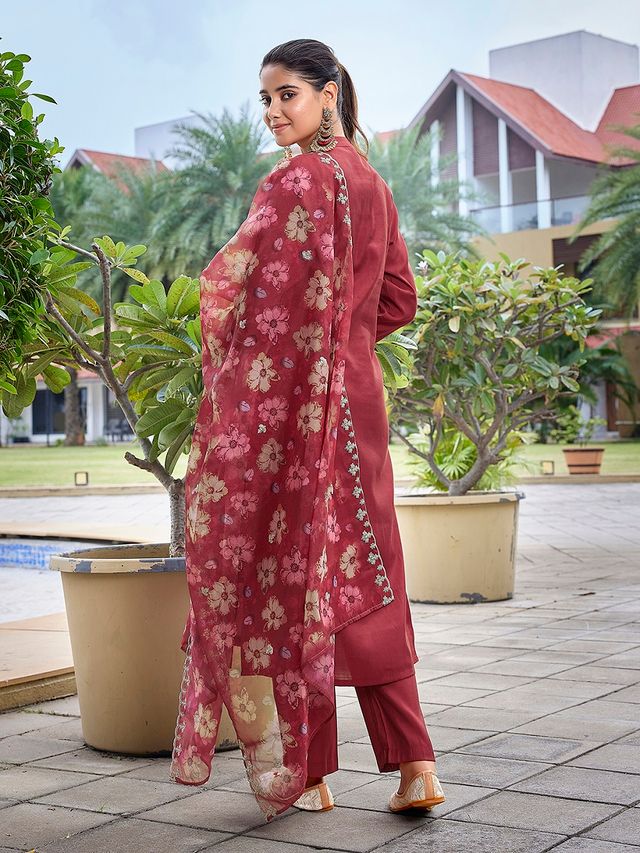 Maroon Color Stylish Partywear Readymade Ethnic Suit