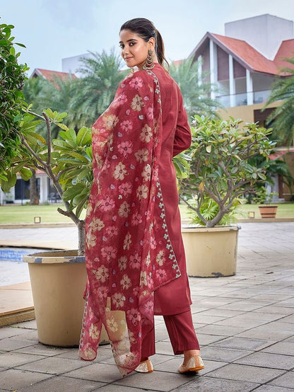 Maroon Color Stylish Partywear Readymade Ethnic Suit