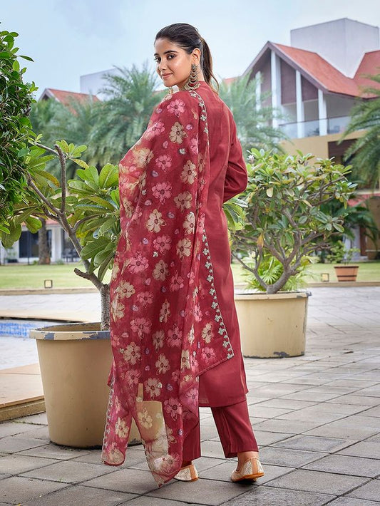 Maroon Color Stylish Partywear Readymade Ethnic Suit