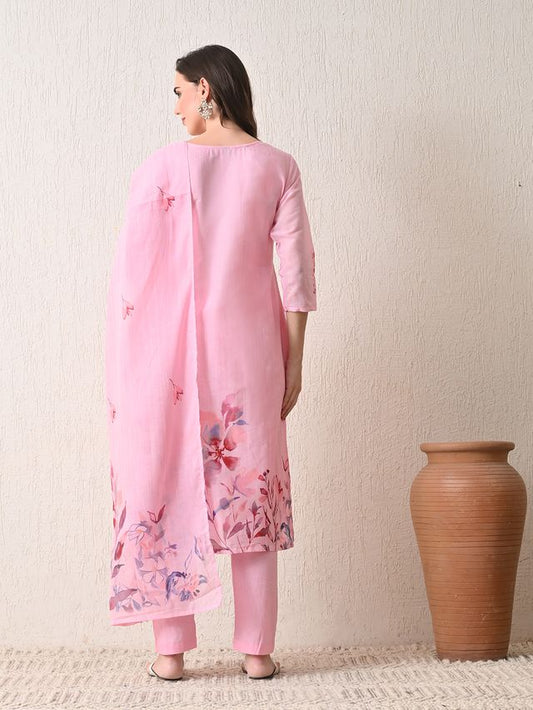 Pink Color Polyester Schfli Fabric Designer Partywear Readymade Suit