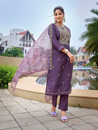 Purple Color Stylish Partywear Readymade Ethnic Suit