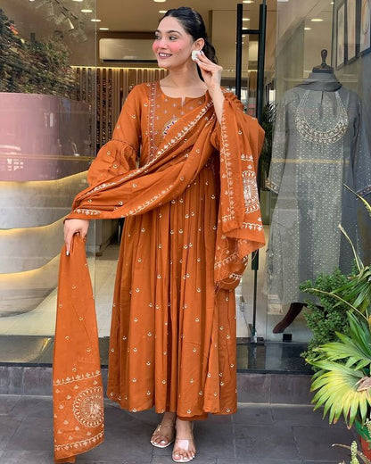 Rust Color Rayon Fabric Elegant Salwar Kameez