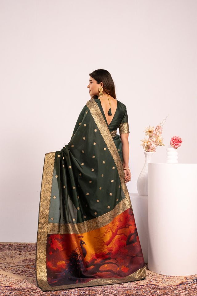 Green Color Banarasi Silk Saree For Festive Ethnic Saree