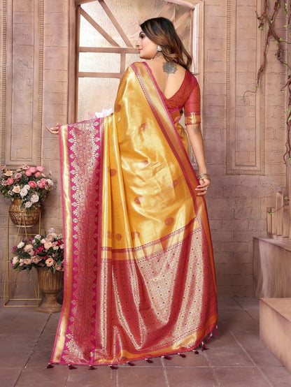 Yellow Color Banarasi Tissue Silk Ethnic Jacquard Weving Designer Ceremonial Saree