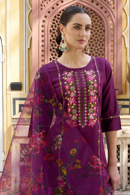 Purple Color Viscose Rayon Fabric Smart Embroidered Girlie Trendy Salwar Suit