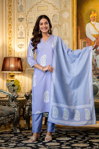 Blue Color Rayon Fabric Ceremonial Readymade Kurta Set with Dupatta