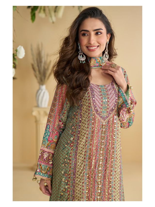 Peach Heavy Crepe Digital Print Full Stitched Palazzo Suits