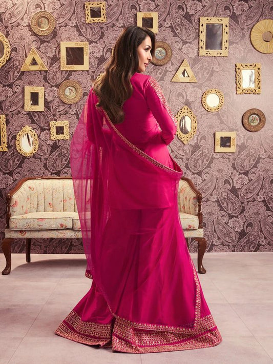 Pink Color Beautiful Readymade Dress On Chanderi Fabric For Graceful Girlie Looks
