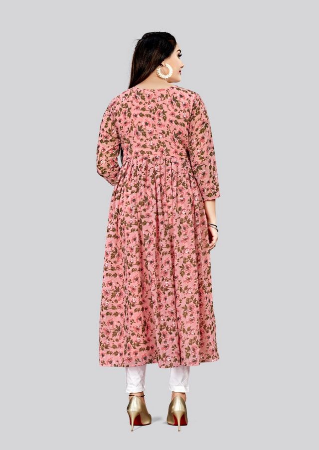 Pink Color Georgette Fabric Readymade Kurti For Ethnic Festive Looks