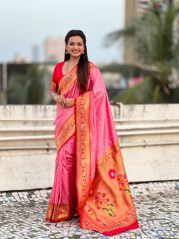 Baby Pink Color Beautiful Soft Silk Woven Designer Partywear Saree