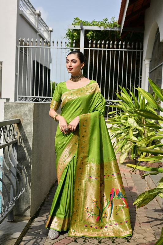 Mahendi Color Banarasi Silk Fabric Designer Partywear Saree