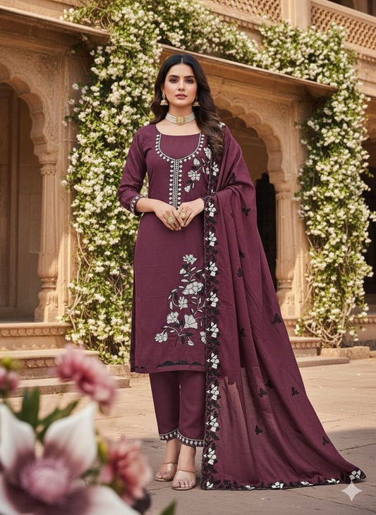 Wine Color Star Georgette Fabric Beautiful Embroidered Salwar Kameez