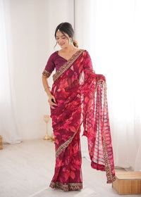 Wine Color Marble Patta Fabric Stylish Festive Special Saree