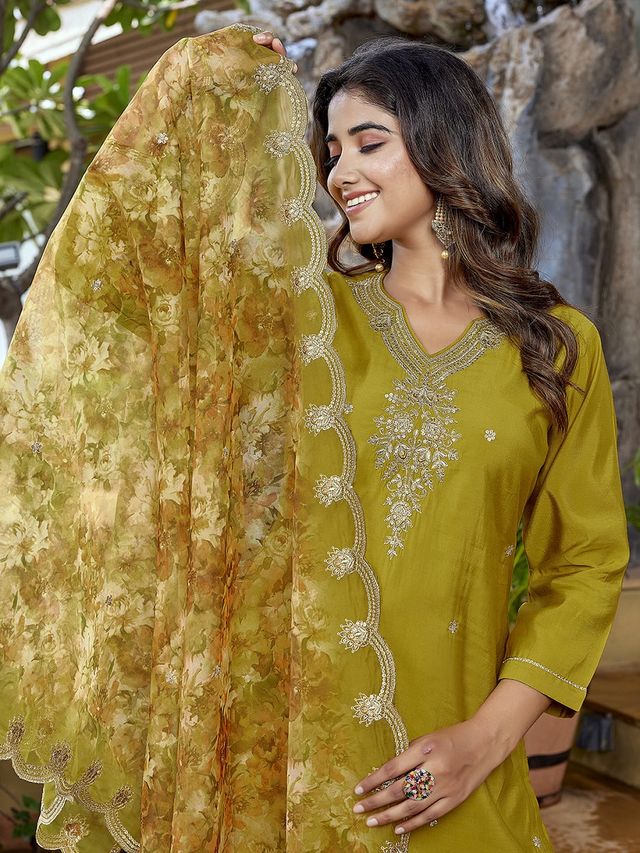 Mustard Color Stylish Partywear Readymade Ethnic Suit