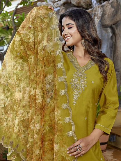 Mustard Color Stylish Partywear Readymade Ethnic Suit