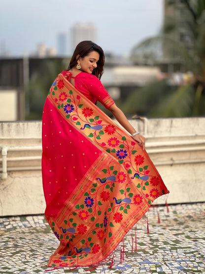 Pink Color Paithani Silk Fabric Woven Designer Partywear Saree