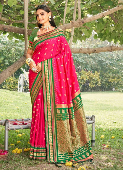 Pink Color Beautiful Woven Designer Soft Silk Fabric Saree