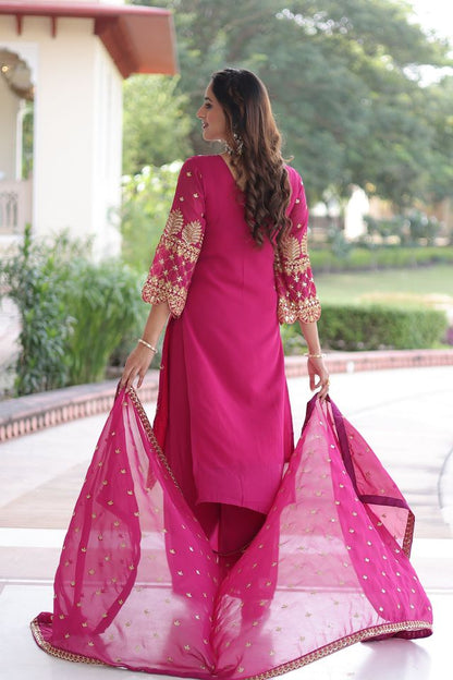 Pink Color Faux Georgette Fabric Sequins Embroidered Wedding Ceremonial Sharara Suit