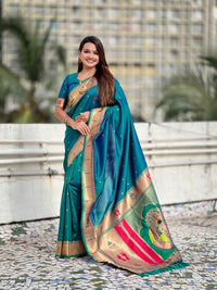 Sky Blue Color Soft Silk Fabric Woven Paithani Designer Cultural Rich Saree