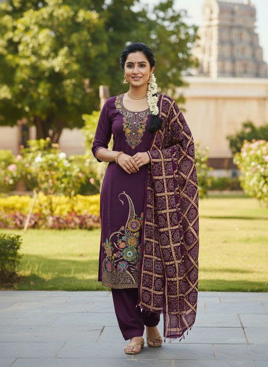 Wine Color Beautiful Stylish Fancy Suit For Girlie Looks