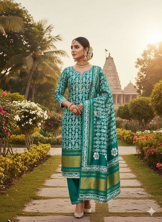 Rama Color Beautiful Gajji Silk Fabric Ethnic Salwar Kameez