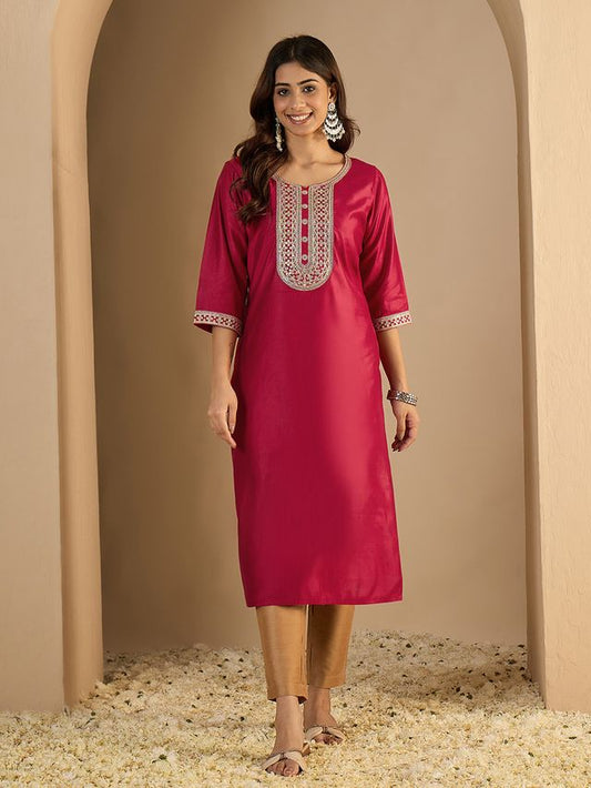 Pink Color Trendy Formal Looking Classy Ethnic Kurta For Girl