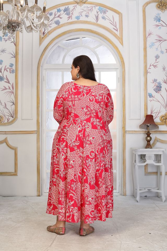 Pink Color Rayon Fabric Designer Printed Plus Size Kurta For Girls