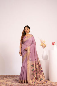 Purple Color Muga Cotton Fabric Paithani Weaving Designer Partywear Saree