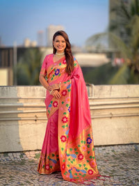 Baby Pink Color Paithani Silk Fabric Woven Designer Partywear Saree