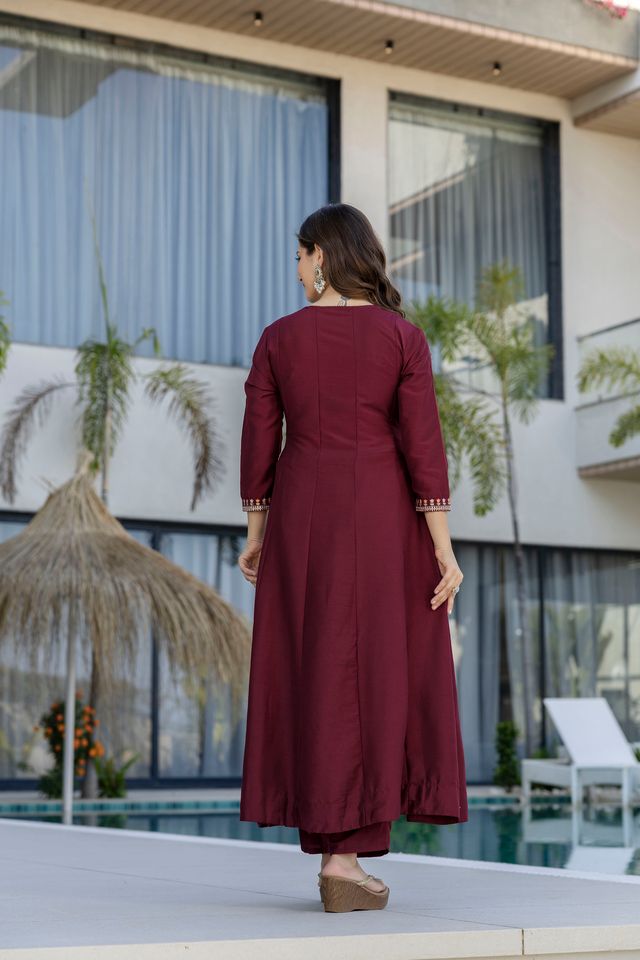 Maroon Chinon Fabric Beautiful Graceful Ceremonial Kurta Set